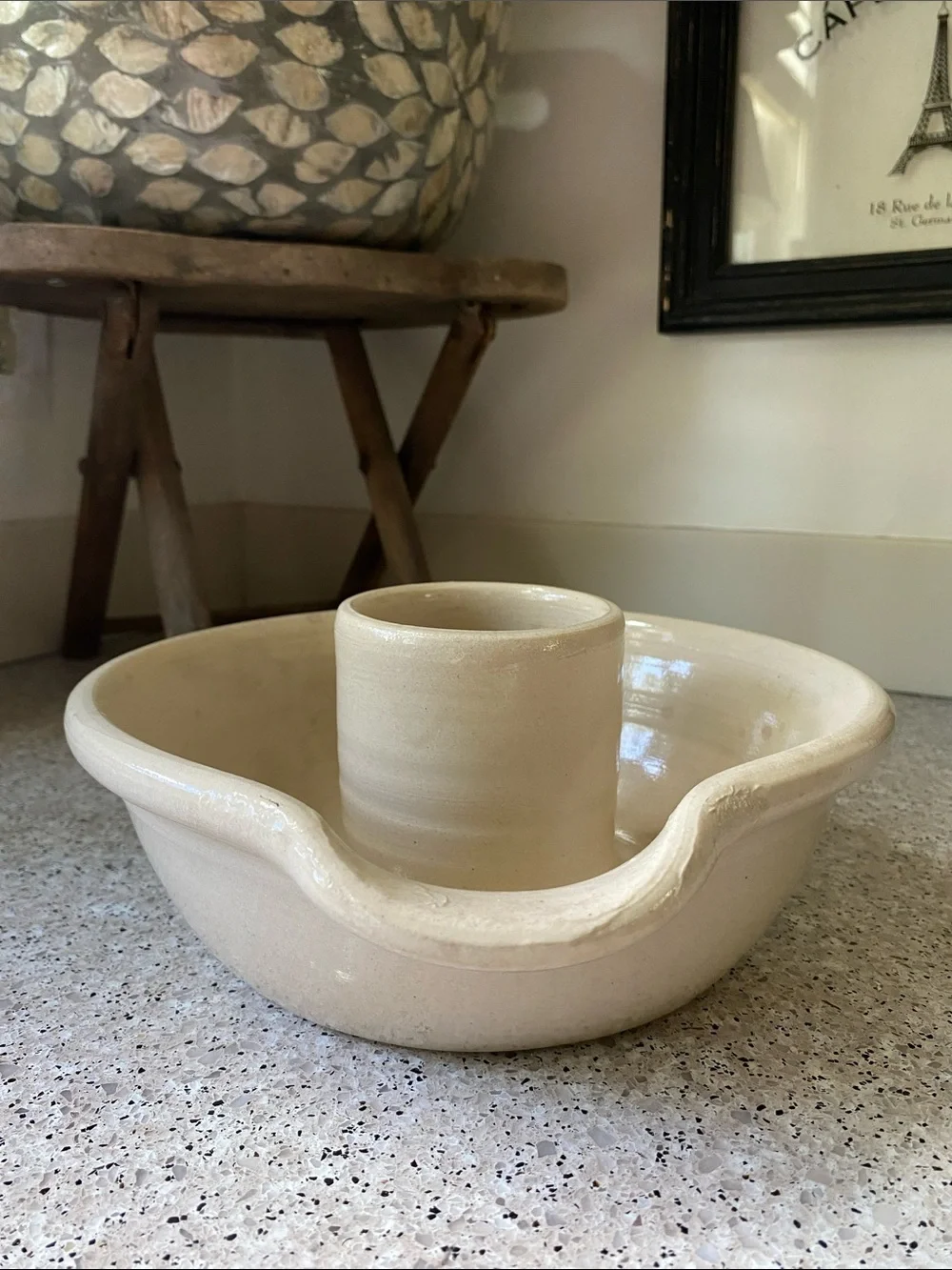Vintage Signed Cream Colored Ceramic Pottery Chicken Roaster